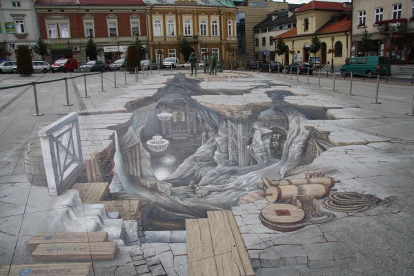 Malowidło uliczne 3D (3D street art) w Wieliczce 