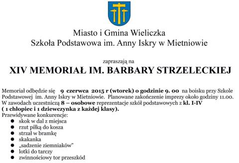 XIV MEMORIAŁ IM. BARBARY STRZELECKIEJ w Szkole Podstawowej w Mietniowie