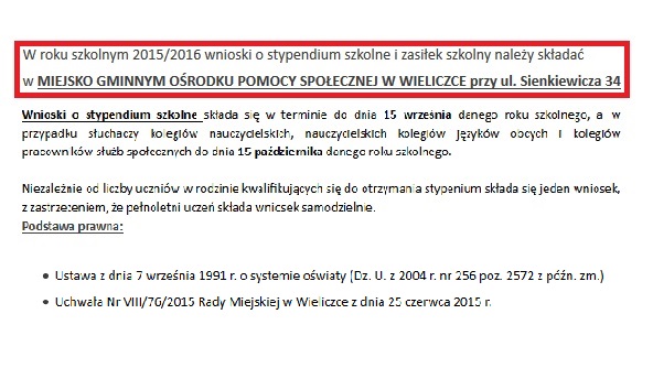Informacja na temat Stypendiów oraz Zasiłków szkolnych 2015/2016