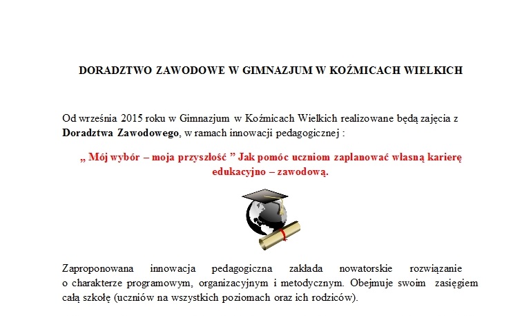 DORADZTWO ZAWODOWE W GIMNAZJUM W KOŹMICACH WIELKICH