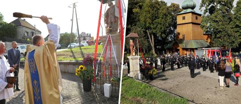 Poświęcenie odnowionej figury Świętego Floriana w Podstolicach