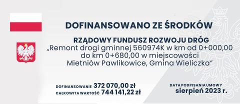 Remont drogi gminnej 560974K w miejscowości Mietniów, Pawlikowice, Gmina Wieliczka
