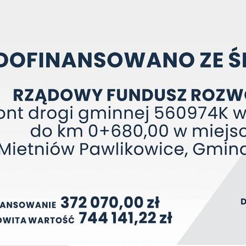 Remont drogi gminnej 560974K w miejscowości Mietniów, Pawlikowice, Gmina Wieliczka