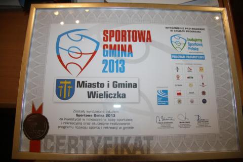 Wyróżnienie "Sportowa Gmina 2013" dla Wieliczki