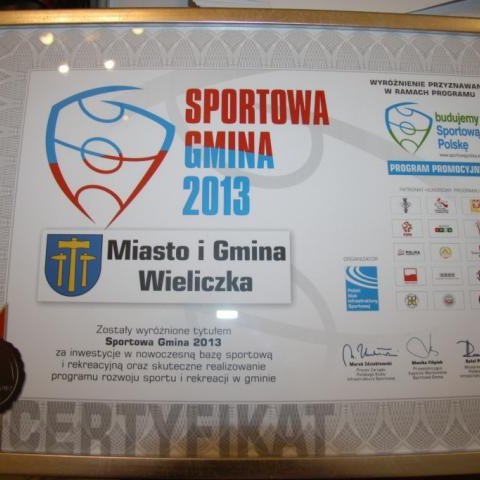 Wyróżnienie "Sportowa Gmina 2013" dla Wieliczki